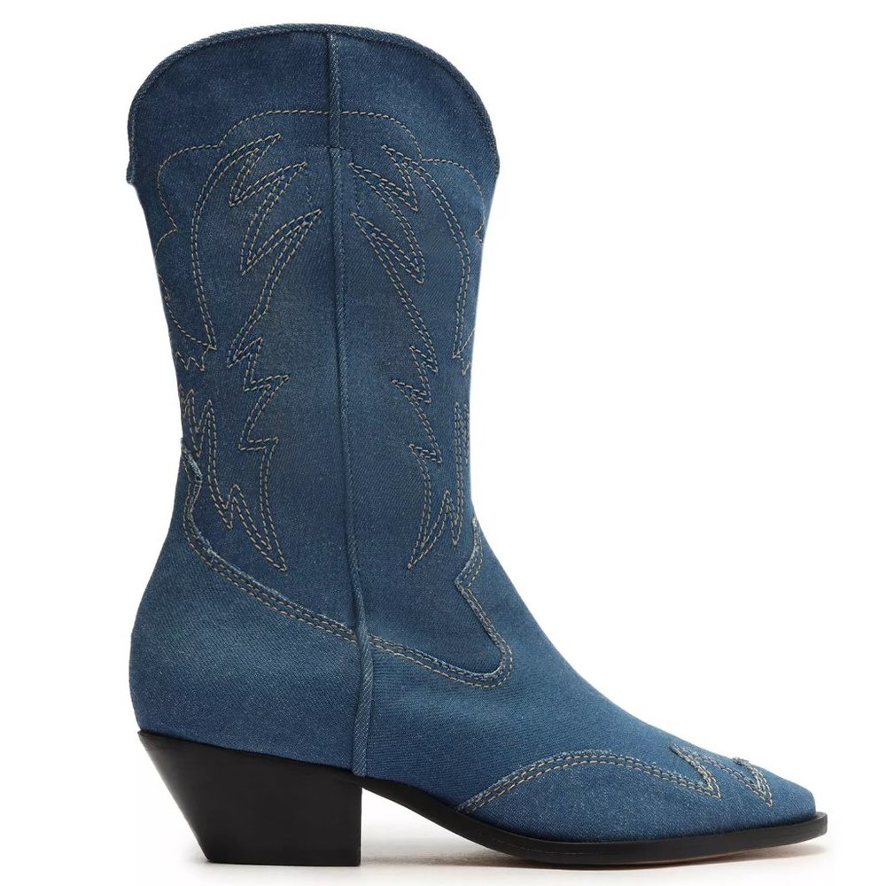 SCHUTZ Denim + Leather Boots